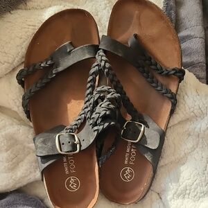 White Mountain Black Braided Buckle Sandals